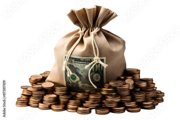 Fototapeta Sack full of money dollars with usd currency on transparent background