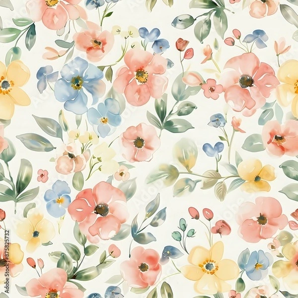 Fototapeta Simple and Elegant Watercolor Flower Pattern for Fabric Design
