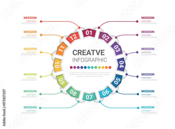 Fototapeta Elements circle design for 1 year, 12 months, Presentation calendar business, Infographic Timeline can be used for workflow, process diagram, flow chart.