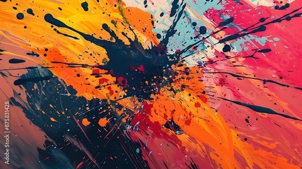 Fototapeta Burst of Color - Abstract Paint Splatters on Lively Desktop Background, Dynamic Artistic Display