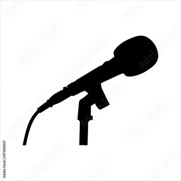 Fototapeta Microphone stand silhouette on white background. Microphone icon sign vector illustration design.