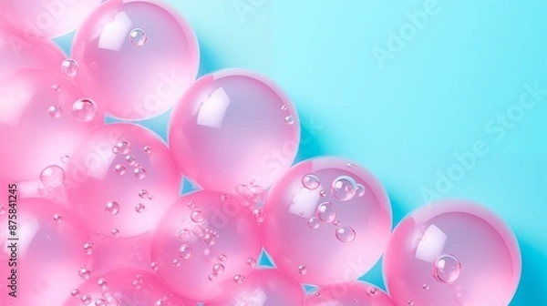 Fototapeta Abstract Art with Floating Pink Bubbles on a Soft Blue Background