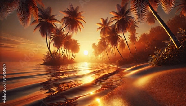 Obraz 南国、夕焼け、海岸、黄昏