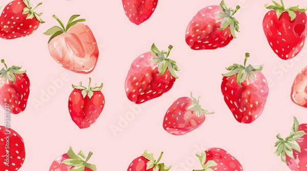 Fototapeta cute illustration pattern background of cute strawberry's, light pastel colors, minimalism style