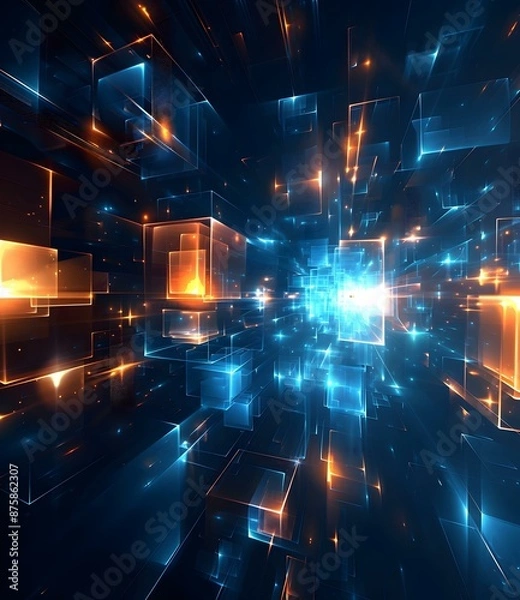 Fototapeta Abstract Glowing Blue And Orange Cubes