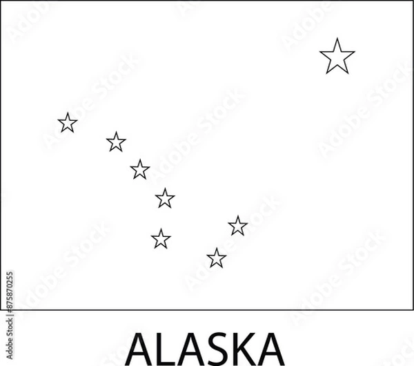 Fototapeta Alaska Flag, United States Flags, Vector Image, Editable illustrator image, black and white image, Coloring book 