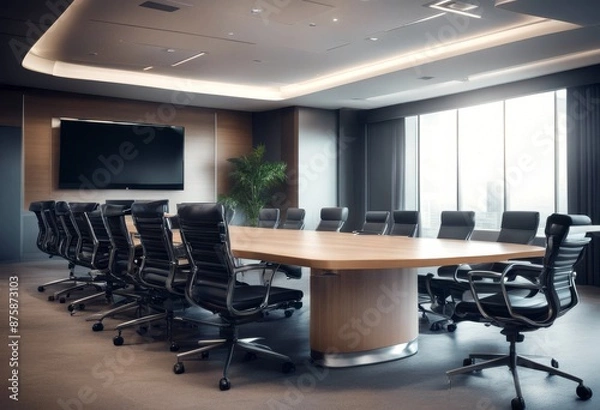 Fototapeta an empty representing business presentation conference big elegant screen idea tv table teamwork boardroom collaboration meeting corporate office chair discussion room board corporation