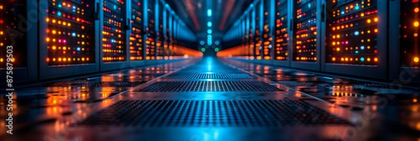 Fototapeta Network Infrastructure Background with Grey Blue Tone