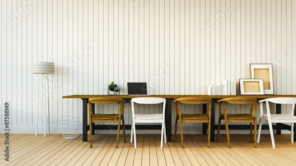 Fototapeta Working and Dining set with simple wall / 3D render image