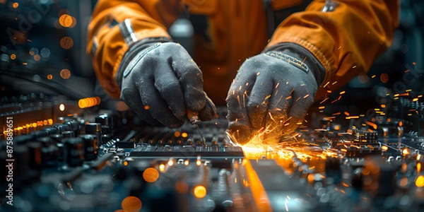 Fototapeta Electrician Fixing Circuit with Power Tools