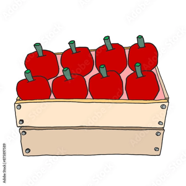Obraz Vector illustration of ripe apples in a wooden box