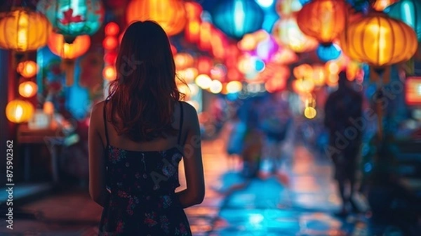 Fototapeta Artistic depiction of folklore characters through lantern installations captivating cultural narratives Stock Photo with copy space