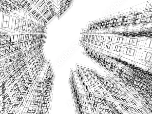 Fototapeta Abstract wireframe of  3D  architecture.