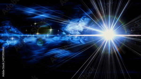 Fototapeta Blue abstract space image with brilliant light and clouds, ideal for a background