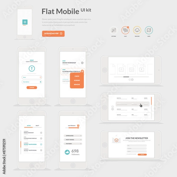 Fototapeta Flat Mobile UI kit template for mobiles and websites
