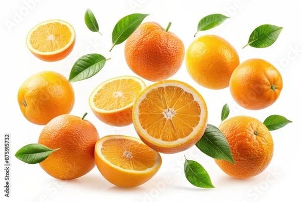 Fototapeta falling oranges on a white background