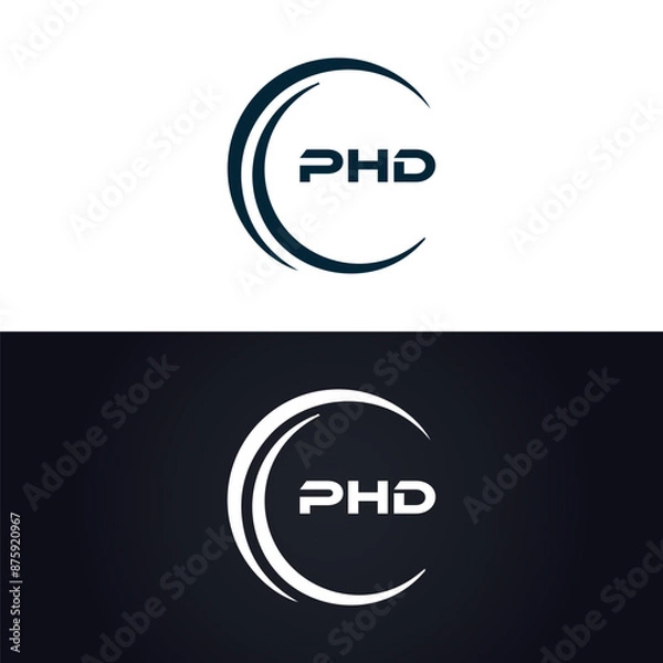Fototapeta PHD logo. P H D design. White PHD letter. PHD, P H D letter logo design. P H D letter logo design in GOLD, GOLDEN LOGO, THREE, style. letter logo set in one artboard. P H D letter logo vector design.