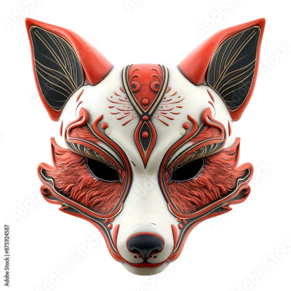 Fototapeta kitsune mask isolated on white background, japanese kitsune mask, kitsune mask demon slayer





