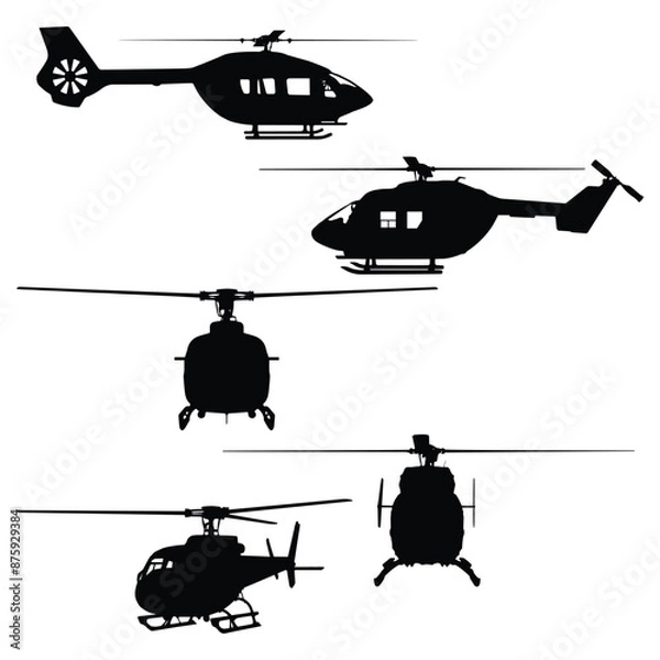 Fototapeta Helicopter Art Silhouette Vector Illustration Set