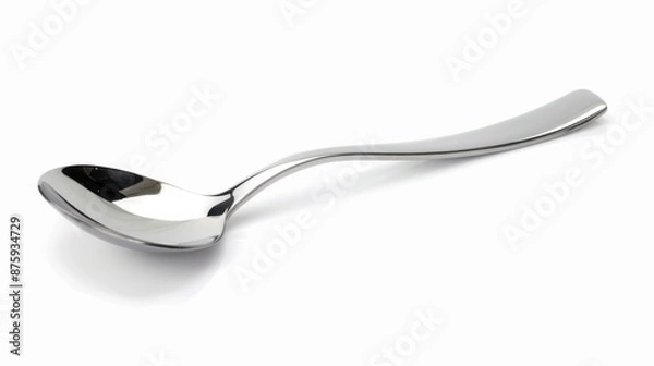 Fototapeta Shiny Silver Spoon on White Background