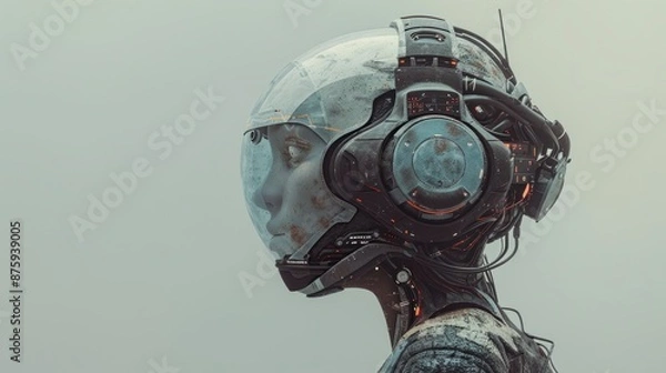 Fototapeta A woman in a space suit with a helmet on her head