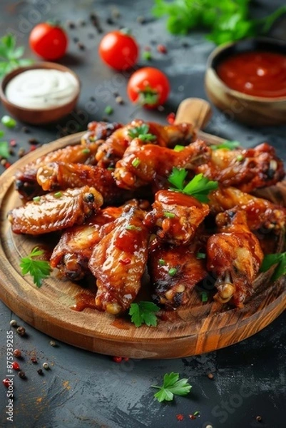 Fototapeta fried chicken wings with sauce, Generative AI,