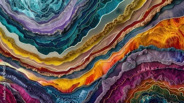 Fototapeta Contemporary art piece with layers of vibrant colors and intricate patterns, inviting the viewer to explore its depths.