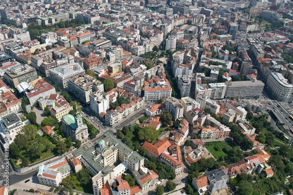 Fototapeta Birds eye view of central part of Belgrade on sunny summer day. Serbia.