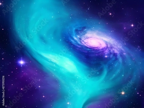 Fototapeta Turquoise and Indigo Nebulas: Stunning Gradient Galaxy Design