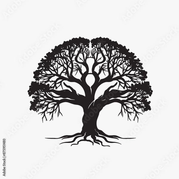 Fototapeta Black silhouette of a banyan isolate which background