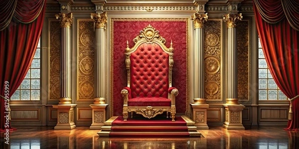 Fototapeta Throne as the focal point in a majestic room, symbolizing power and importance, throne, royal, power, importance, luxury, majestic