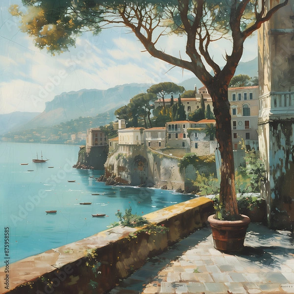 Obraz Watercolor painting of Sorrento in afternoon.