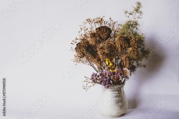 Fototapeta old dry flowers in a vase 