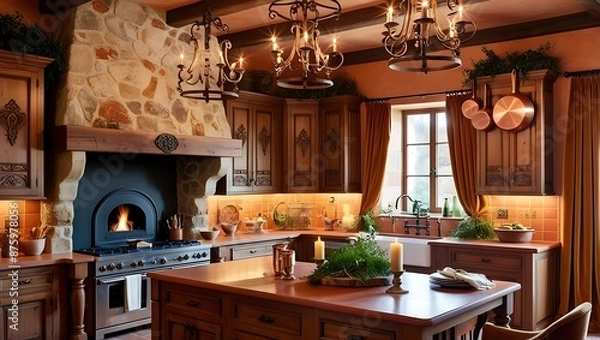 Fototapeta interior with fireplace