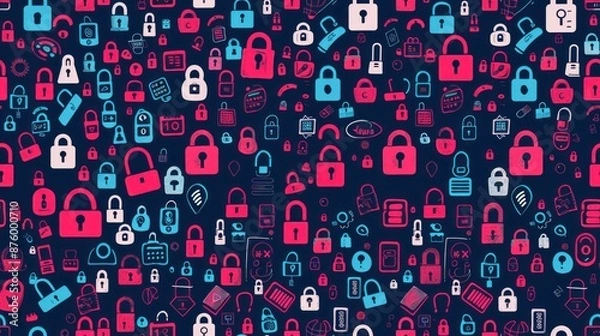 Fototapeta Abstract Digital Security Pattern with Various Lock Symbols