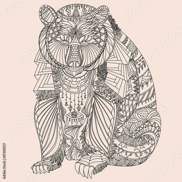 Obraz Patterned bear zentangle style. Good for T-shirt, bag or whatever print. Vector illustration