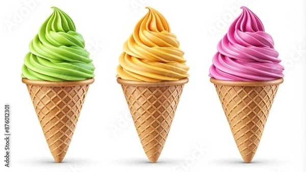 Fototapeta three colorful ice cream cones with different flavors