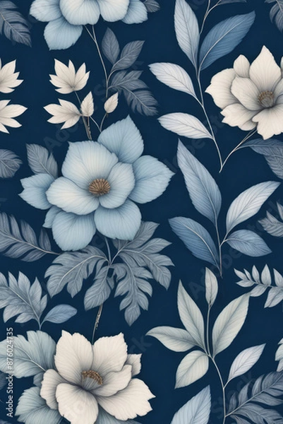 Fototapeta Flowers seamless pattern with blue background for wallpaper design.