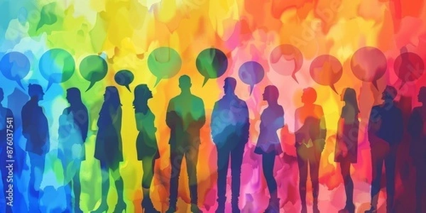 Fototapeta Colorful Dialogue Among Diverse Silhouettes