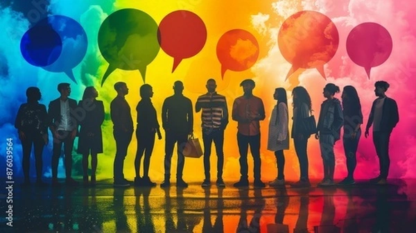 Fototapeta Colorful Dialogue Among Diverse Silhouettes