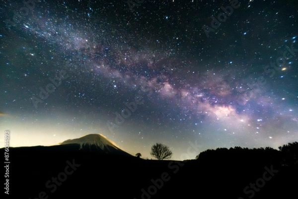 Obraz 朝霧高原 富士山と天の川