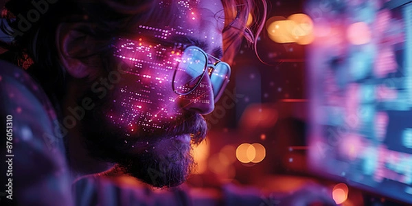 Obraz Futuristic Coder in Neon Glow