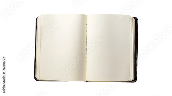 Fototapeta An open blank book with white pages, ready for writing, drawing, or note-taking. Ideal for creative projects and educational purposes.