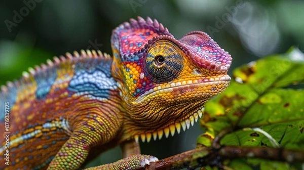 Fototapeta Vibrant Chameleon in Natural Habitat with Colorful Scales and Detailed Texture
