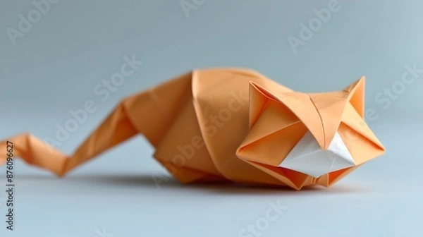 Fototapeta Cat: A graceful origami animal with a variety of poses and expressions. Showcase the cat's sleek body, arched back, and inquisitive gaze in a captivating and elegant illustration.