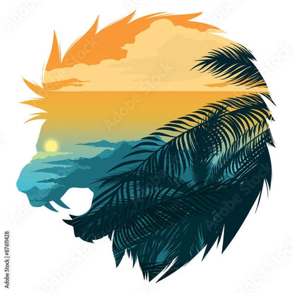 Obraz Roaring lion head silhouette illustration.