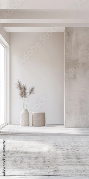 Fototapeta Empty room interiors in a minimalist property with neutral colors and plain lighting. Residential Real Estate composition with minimal furniture.
