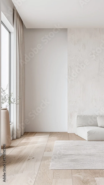 Fototapeta Empty room interiors in a minimalist property with neutral colors and plain lighting. Residential Real Estate composition with minimal furniture.