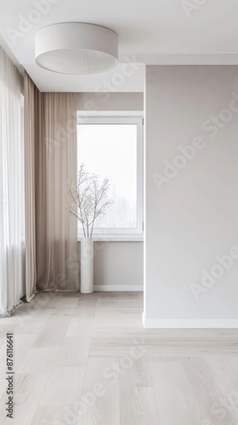 Fototapeta Empty room interiors in a minimalist property with neutral colors and plain lighting. Residential Real Estate composition with minimal furniture.