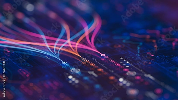 Obraz Big data technology Data science analysing artificial intelligence generative AI deep learning machine learning algorithm Neural flow network analytics innovation abstract futuristic. 3d rendering..